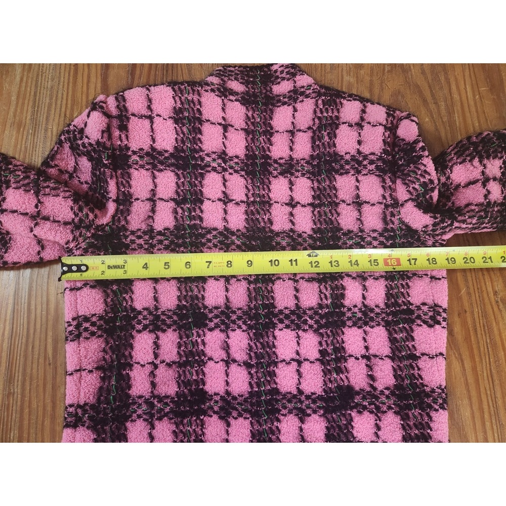 Adolpho Pink and Black Wool Plaid Jacket Gold Buttons Vtg Sweater Med Union Made - Picture 14 of 16